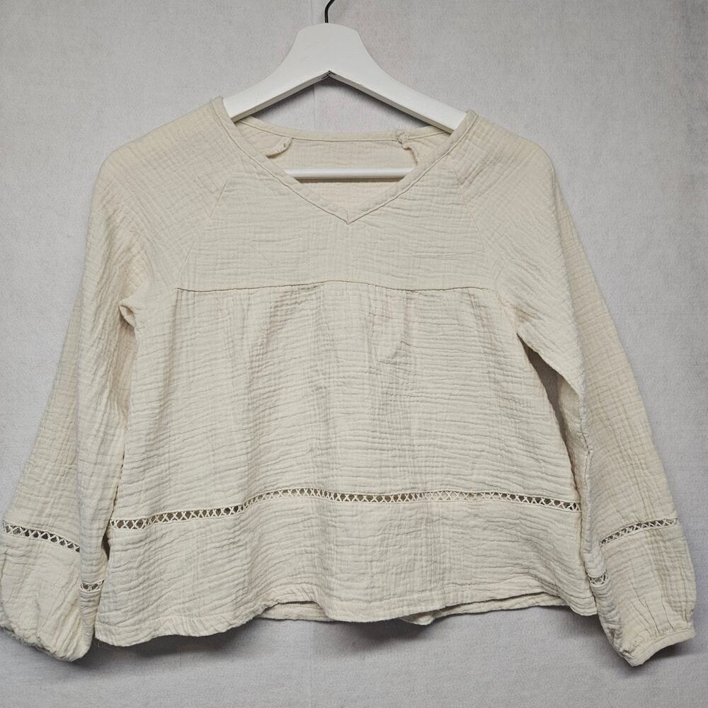 Girls Elegant Boho Long Sleeve Blouse Cream Crepe